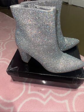 Forever New Silver Crystal-Embellished Ankle Boots
